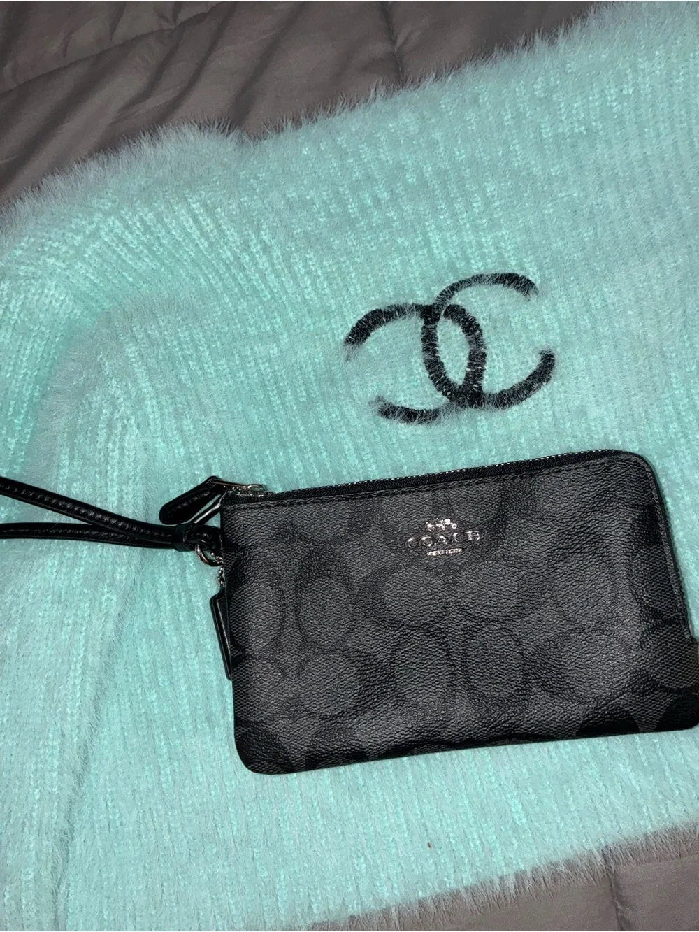 Coach Black Signature Leather Wristlet